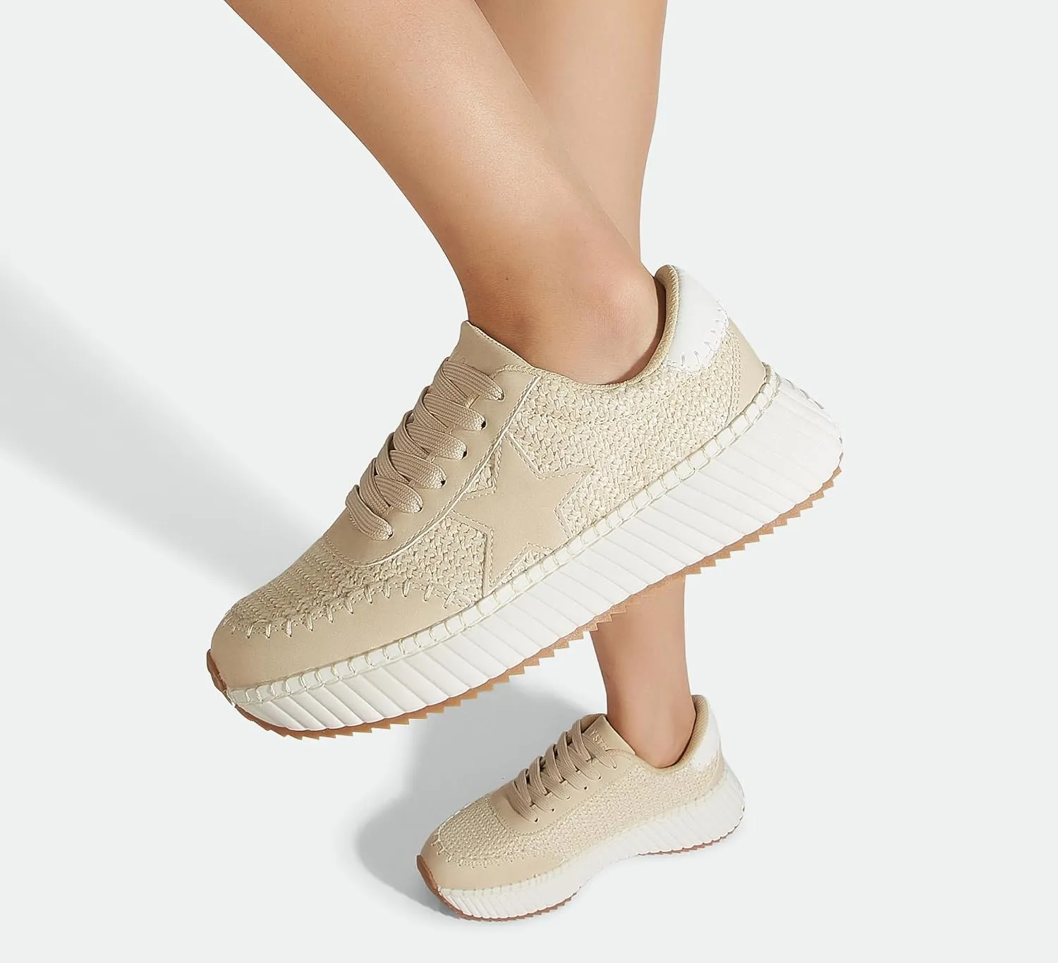 LUCKY STEP Women's Star Platform Sneakers Fashion Chunky Retro Trendy Casual Tennis Running Trainning Walking Shoes