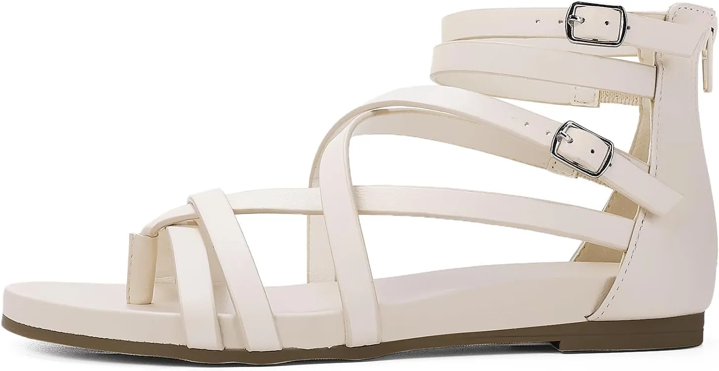 Luffymomo Women's Gladiator Strap Sandals Flat Fisherman Thong Cross Strappy Sandals
