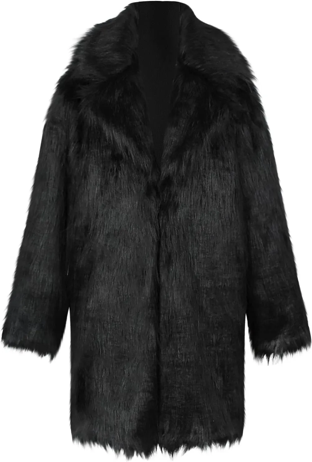 Luxury Faux Fur Coat Women Lapel Mid Length Cardigan Open Front Winter Jacket Fashion Warm Outerwear Overcoat