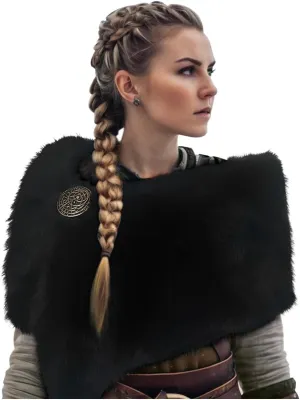 L'VOW Women Viking Faux Fur Shawl and Wrap Fur Stole with Medieval Brooch Fur Collar for LARP GoT Warrior Costume Accessories