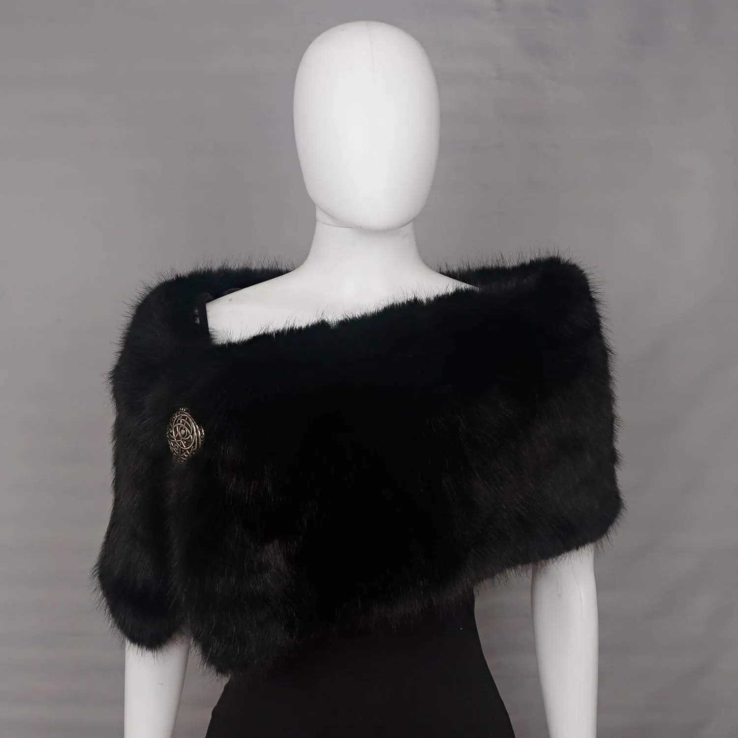 L'VOW Women Viking Faux Fur Shawl and Wrap Fur Stole with Medieval Brooch Fur Collar for LARP GoT Warrior Costume Accessories