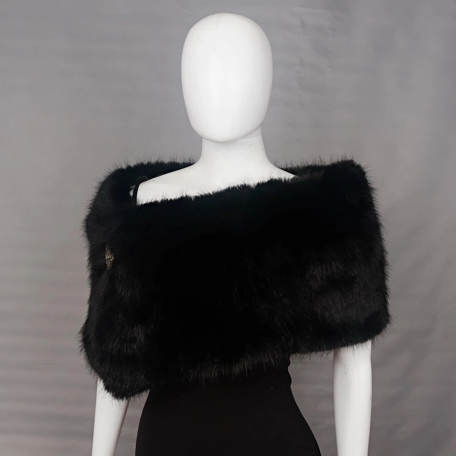 L'VOW Women Viking Faux Fur Shawl and Wrap Fur Stole with Medieval Brooch Fur Collar for LARP GoT Warrior Costume Accessories