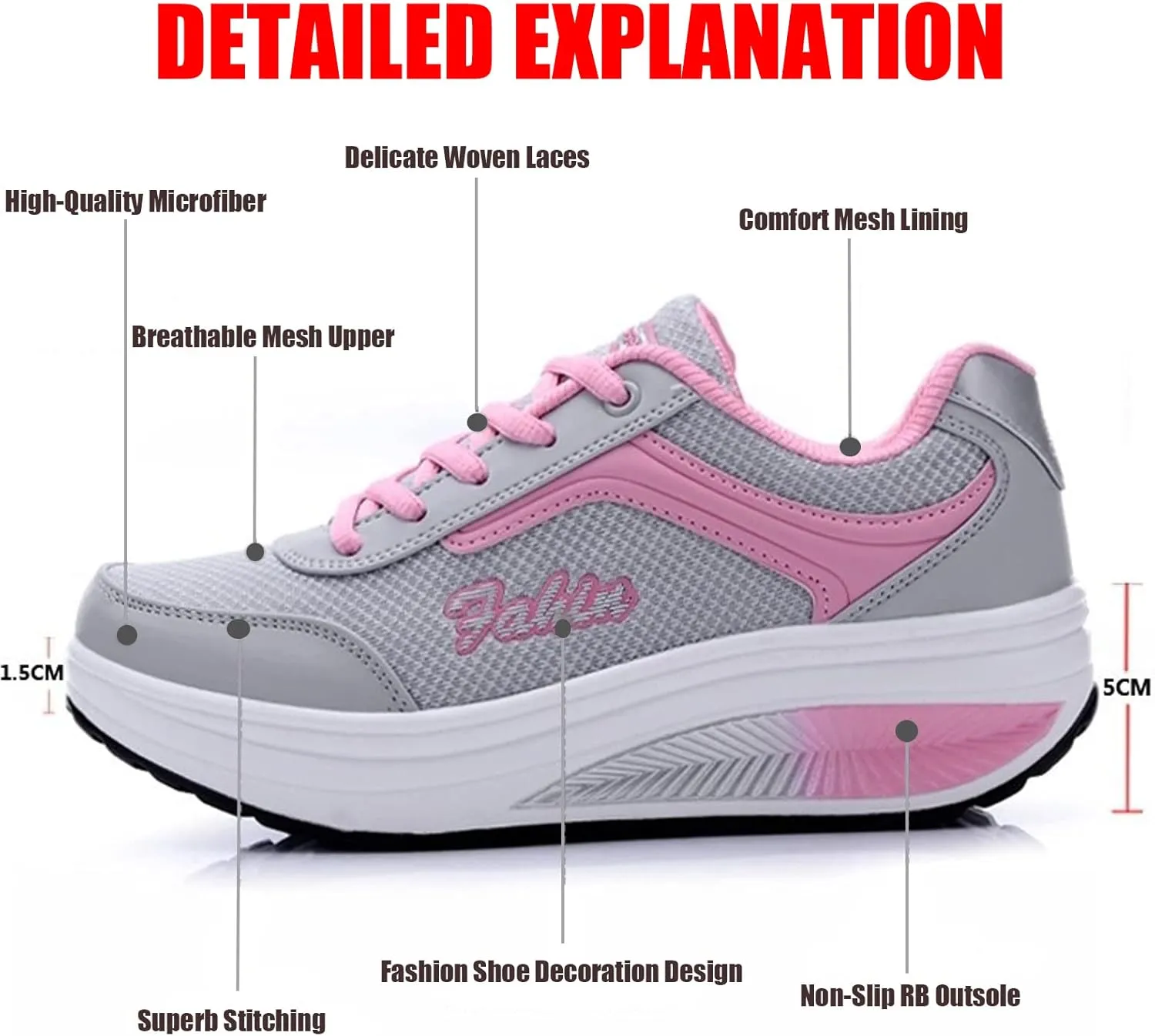 Lymphvity Womens lace-up Walking Shoes Arch Support Breathable Wedge Platform Sneakers Low-top Casual Light Weight Orthotic Sneakers for Plantar Fasciitis