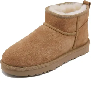 Mel&Syd 100% Australian Sheepskin Boots Womens - Upgraded Memory Foam Insole Waterproof Suede Ultra Mini Boots - Anti-Slip Comfy Winter Shearling Boots for Womens - Ankle Platform Snow Boots for Women