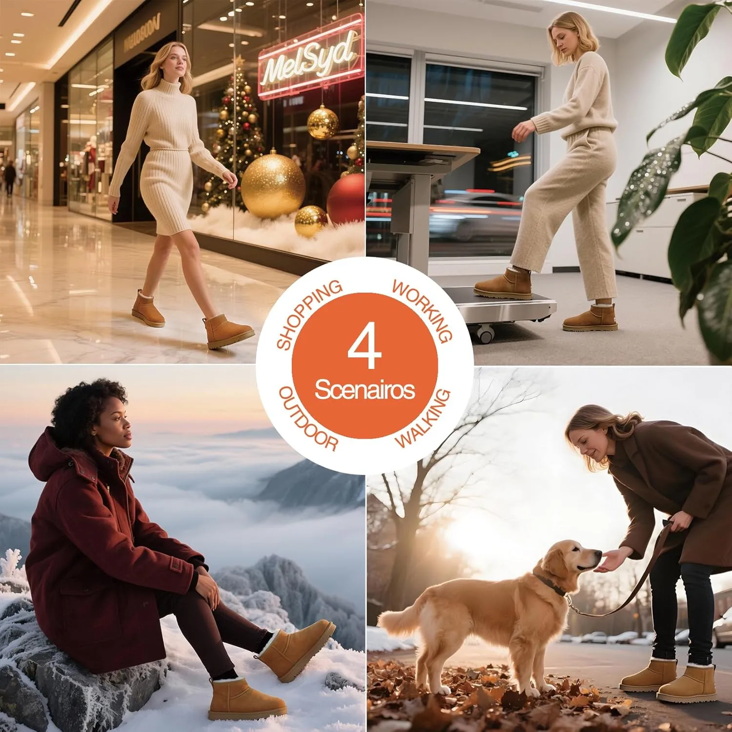 Mel&Syd 100% Australian Sheepskin Boots Womens - Upgraded Memory Foam Insole Waterproof Suede Ultra Mini Boots - Anti-Slip Comfy Winter Shearling Boots for Womens - Ankle Platform Snow Boots for Women