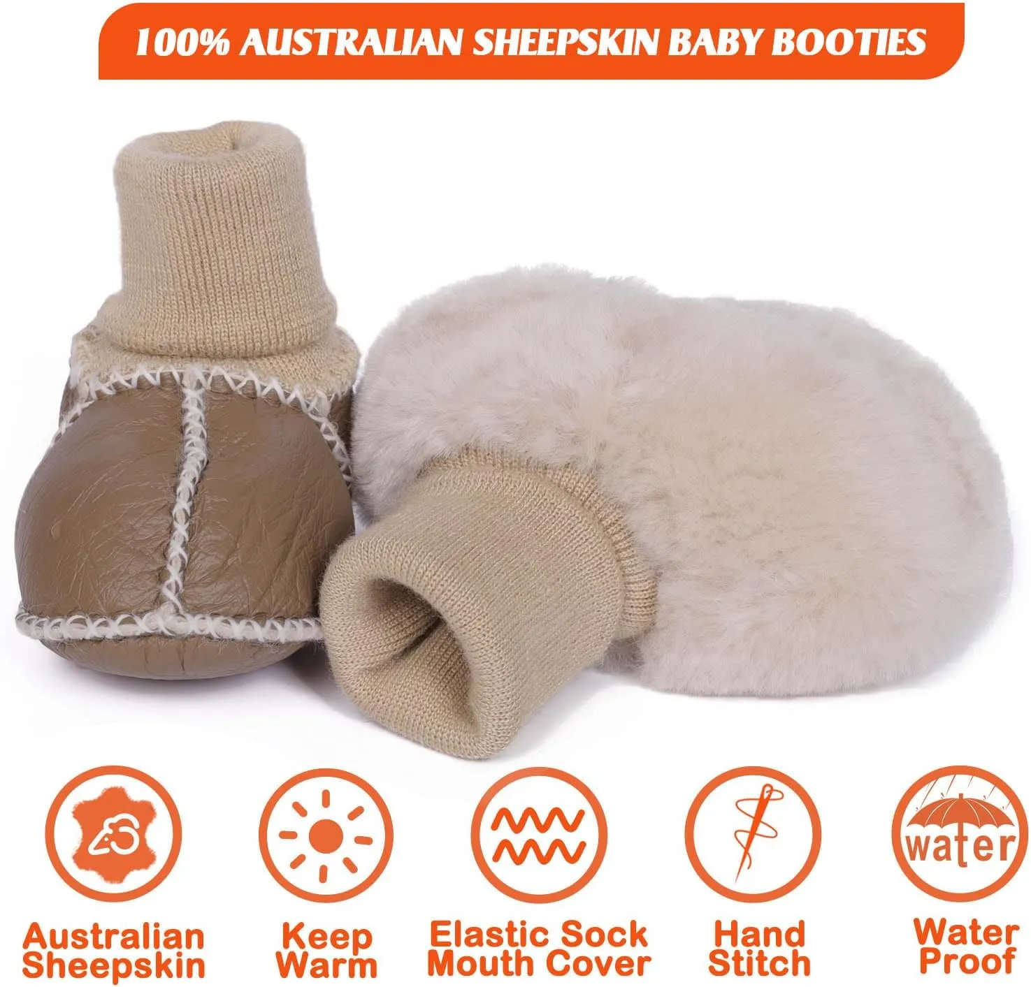 Mel&Syd Fleece Baby Booties, Unisex Geninue Australian Sheepskin Baby Booties, Infant Booties 0-12 Months