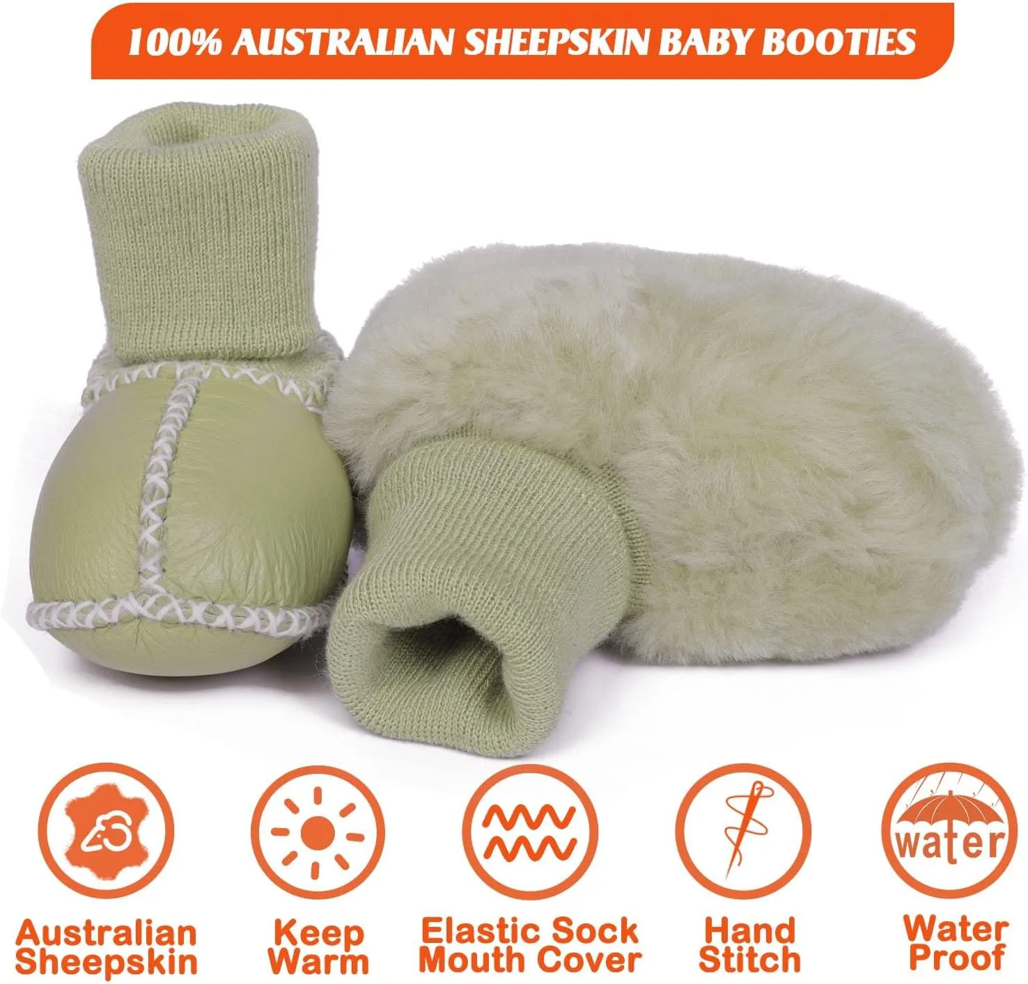 Mel&Syd Fleece Baby Booties, Unisex Geninue Australian Sheepskin Baby Booties, Infant Booties 0-12 Months