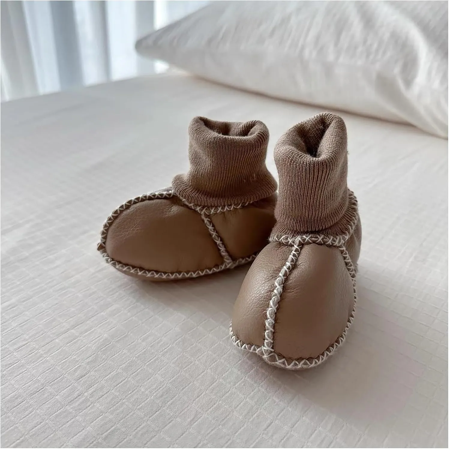 Mel&Syd Fleece Baby Booties, Unisex Geninue Australian Sheepskin Baby Booties, Infant Booties 0-12 Months