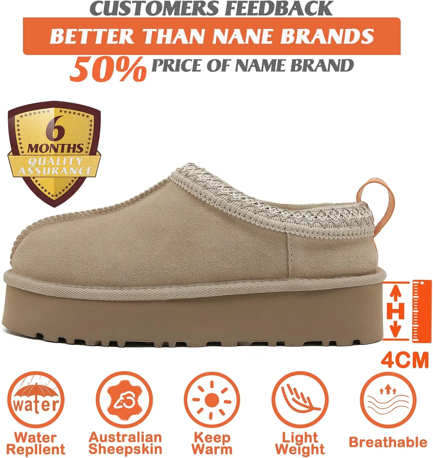 Mel&Syd Slippers for Womens 100% Australian Sheepskin - Real Shearling Fur Wool Womens's Slippers - Upgrated Memory Foam Slippers - No Slip Winter Snow Scuff Slippers Footwear Indoor Outdoor