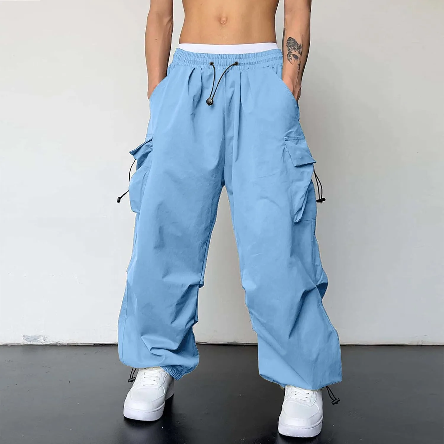 Men Cargo Combat Work Pant Yoga Jogger Summer Soft Sweat Pants Loose Open Hem Elastic Waist Lounge Pants