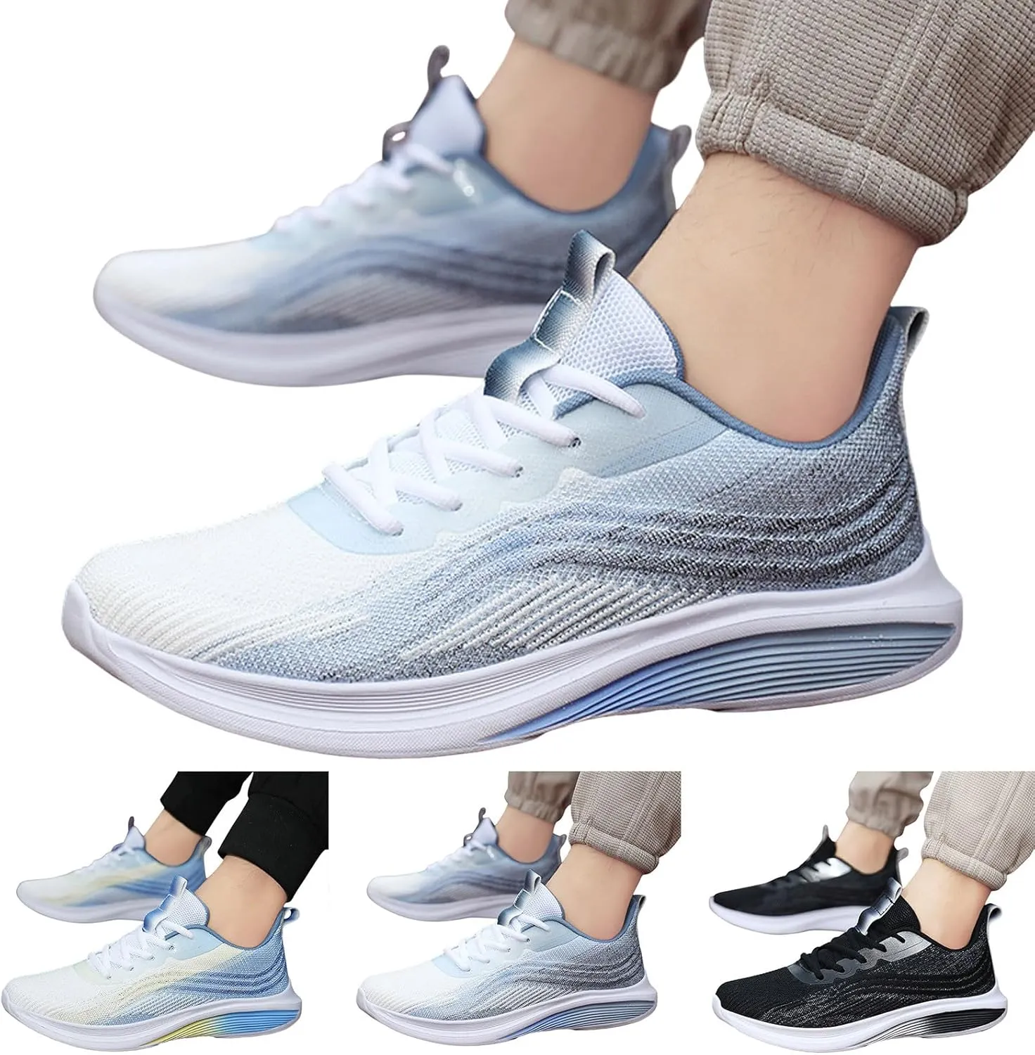Men Casual Shoes New Pattern Color Matching Couple Style Lightweight and Non Slip Lace Up Men's Casual Shoes Leather