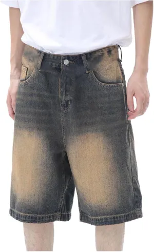 Men Loose Denim Shorts Baggy Casual Summer Wide Leg Mid Jean Jorts Hip Hop Shorts Streetwear with Pockets