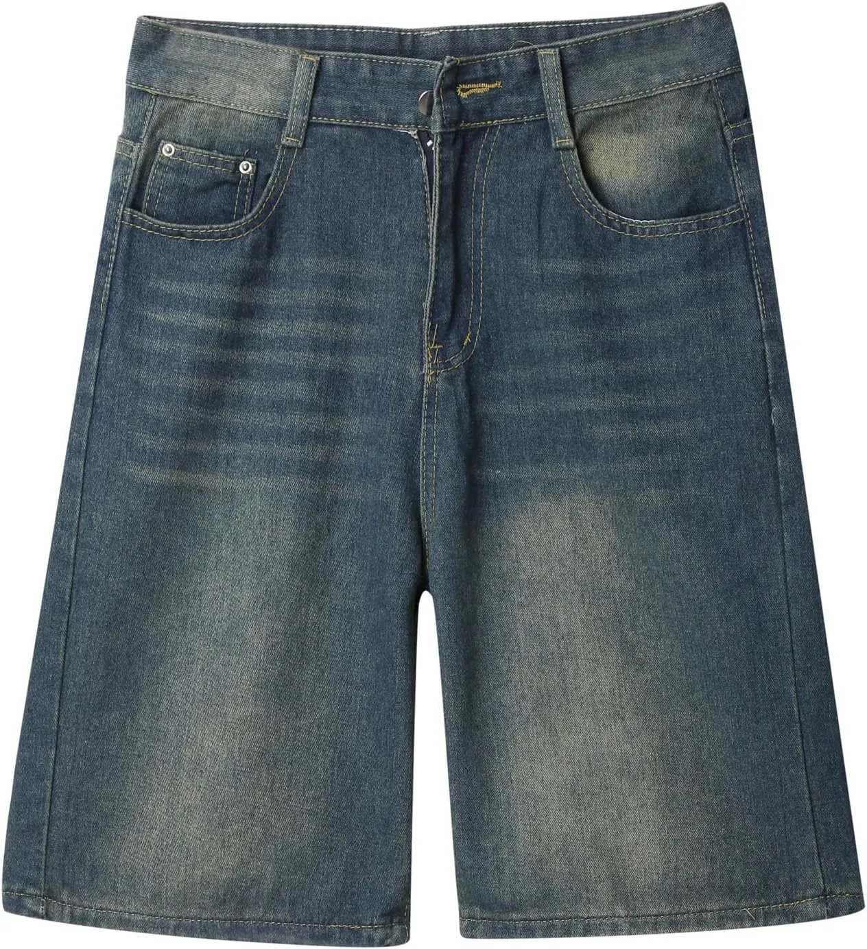 Men Y2K Vintage Baggy Jean Shorts Casual Hip Hop Long Loose Fit Denim Shorts Trendy Outfits