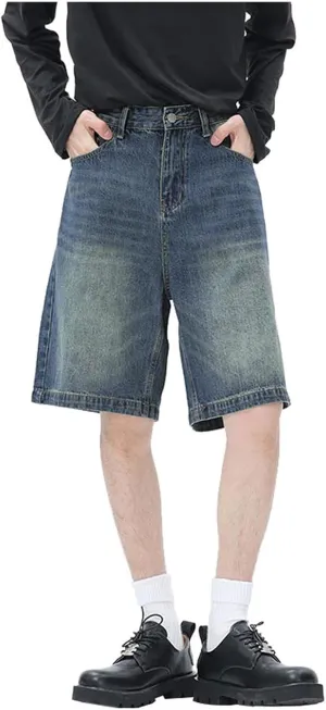 Men Y2K Vintage Baggy Jean Shorts Casual Hip Hop Long Loose Fit Denim Shorts Trendy Outfits