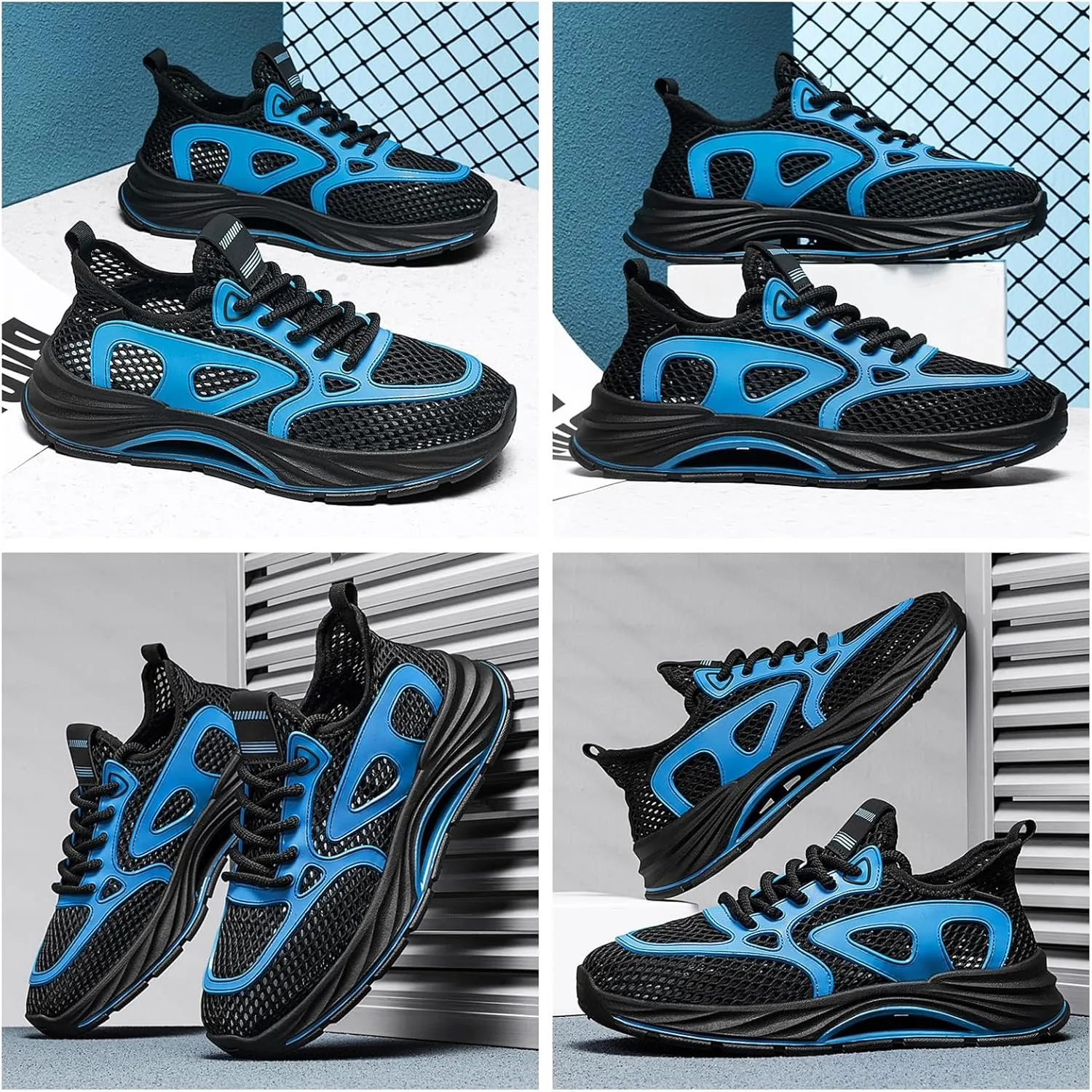 Men's Breathable Mesh Hiking Shoes with Drainage Channels Water Outdoor Sneakers for Stream Trekking & Rocky Terrain Anti-Slip Traction Grooves & Wear-Resistant Outsole for Summer Trails