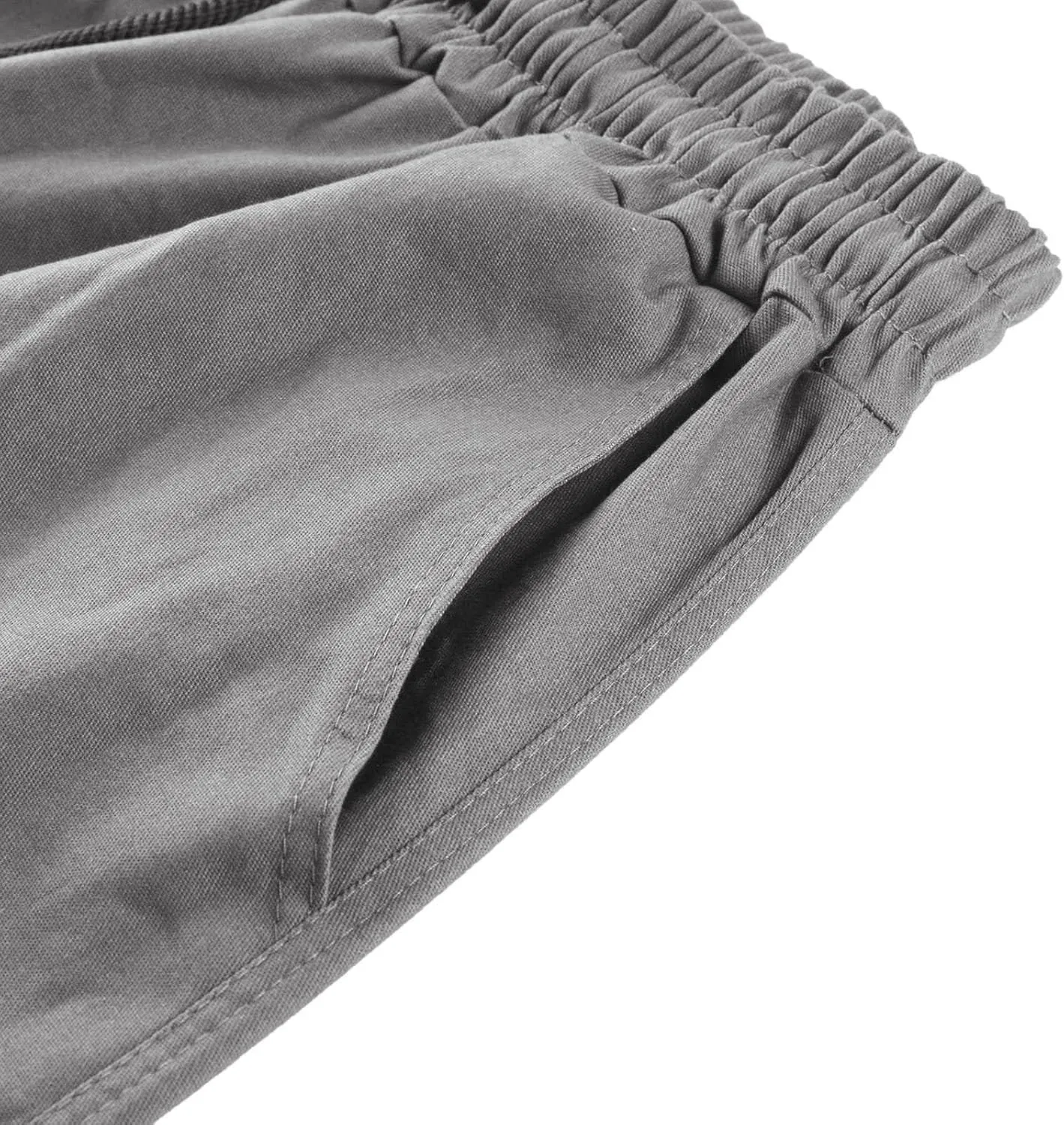 Men's Cargo Combat Pants Casual Linen Stretch Elastic Waist Pant Sweatpants Joggers Loose Gym Yoga Jogging
