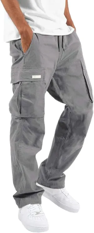 Men's Cargo Combat Pants Casual Linen Stretch Elastic Waist Pant Sweatpants Joggers Loose Gym Yoga Jogging