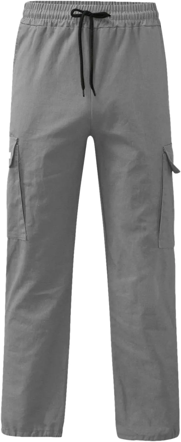 Men's Cargo Combat Pants Casual Linen Stretch Elastic Waist Pant Sweatpants Joggers Loose Gym Yoga Jogging