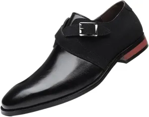 Men's Casual Business Work Shoes Slip On Suede Patchwork Oxford Shoes Fashionable Single Buckle Loafers
