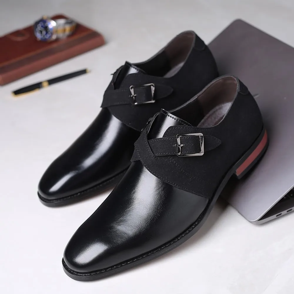 Men's Casual Business Work Shoes Slip On Suede Patchwork Oxford Shoes Fashionable Single Buckle Loafers