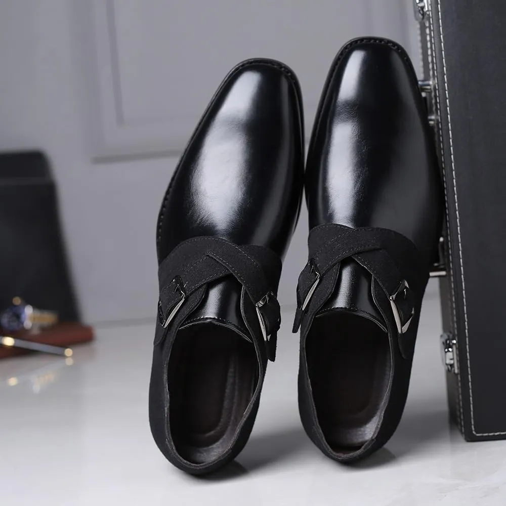 Men's Casual Business Work Shoes Slip On Suede Patchwork Oxford Shoes Fashionable Single Buckle Loafers