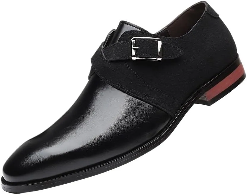 Men's Casual Business Work Shoes Slip On Suede Patchwork Oxford Shoes Fashionable Single Buckle Loafers