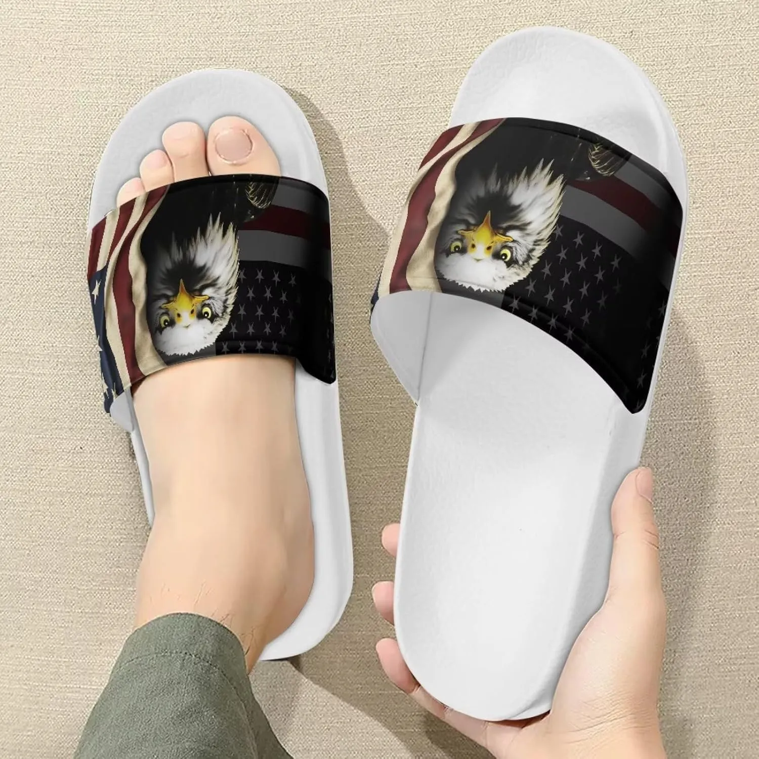 Men's Casual Sandal Slippers Outdoor Indoor Slide for Men White Sole for Beach Pool Shower
