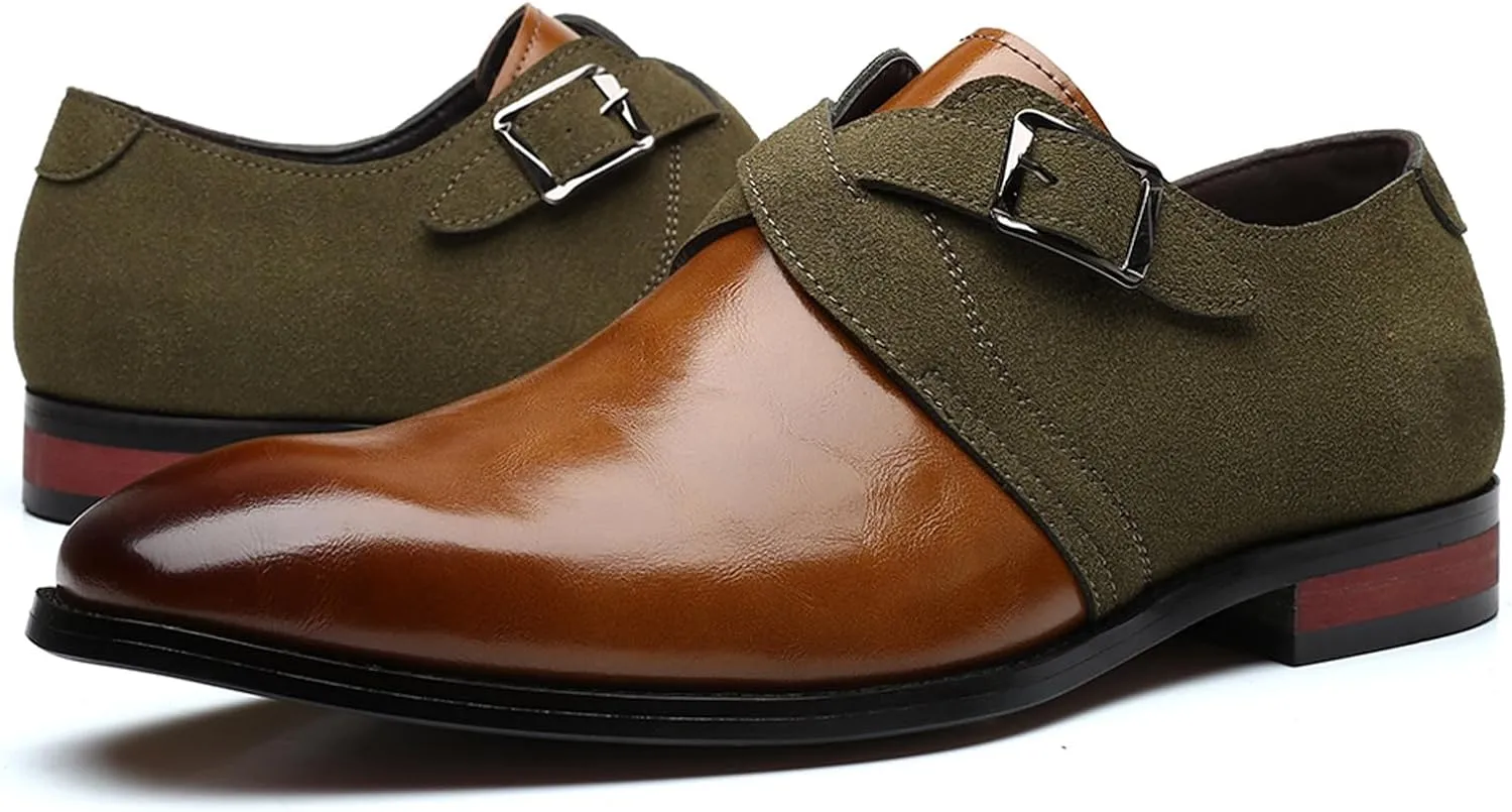 Men's Classic Double Monk Strap Formal Oxford Shoes Comfortable Genuine Leather Slip On Business Dress Shoes Modern Casual Loafers for Men