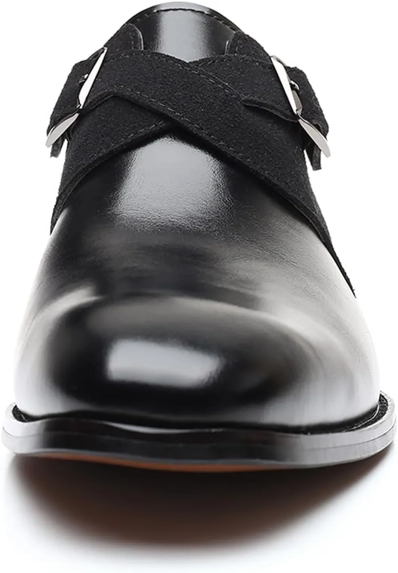 Men's Classic Double Monk Strap Formal Oxford Shoes Comfortable Genuine Leather Slip On Business Dress Shoes Modern Casual Loafers for Men