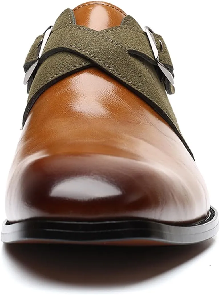 Men's Classic Double Monk Strap Formal Oxford Shoes Comfortable Genuine Leather Slip On Business Dress Shoes Modern Casual Loafers for Men