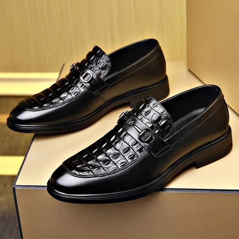 Men's Classic Retro Casual Business Shoes Crocodile Grain Leather Buckle Mens Fashion Wedding Party Loafers Men Slip-on Flats