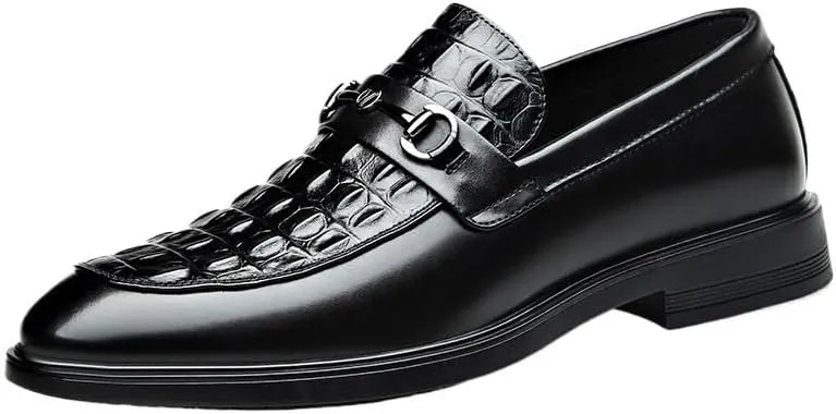 Men's Classic Retro Casual Business Shoes Crocodile Grain Leather Buckle Mens Fashion Wedding Party Loafers Men Slip-on Flats