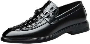 Men's Classic Retro Casual Business Shoes Crocodile Grain Leather Buckle Mens Fashion Wedding Party Loafers Men Slip-on Flats