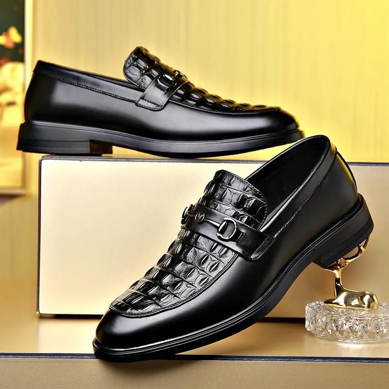Men's Classic Retro Casual Business Shoes Crocodile Grain Leather Buckle Mens Fashion Wedding Party Loafers Men Slip-on Flats