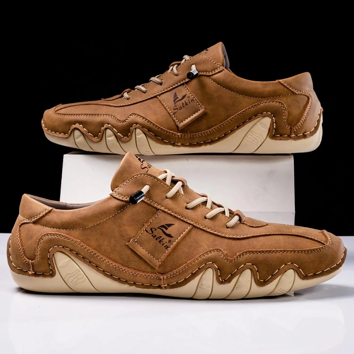 Men's Comfortable Barefoot Walking Shoes Fashion Lightweight Zero Drop Elastic Lace-up Slip-on Casual Driving Shoes