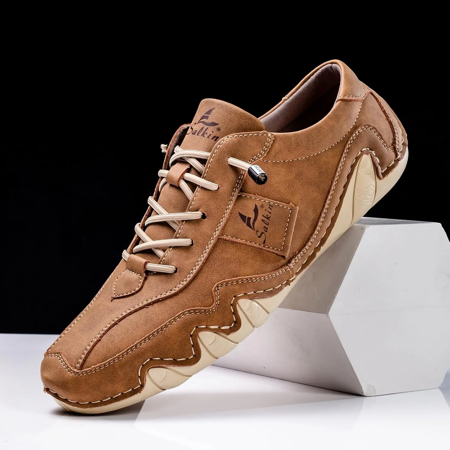 Men's Comfortable Barefoot Walking Shoes Fashion Lightweight Zero Drop Elastic Lace-up Slip-on Casual Driving Shoes