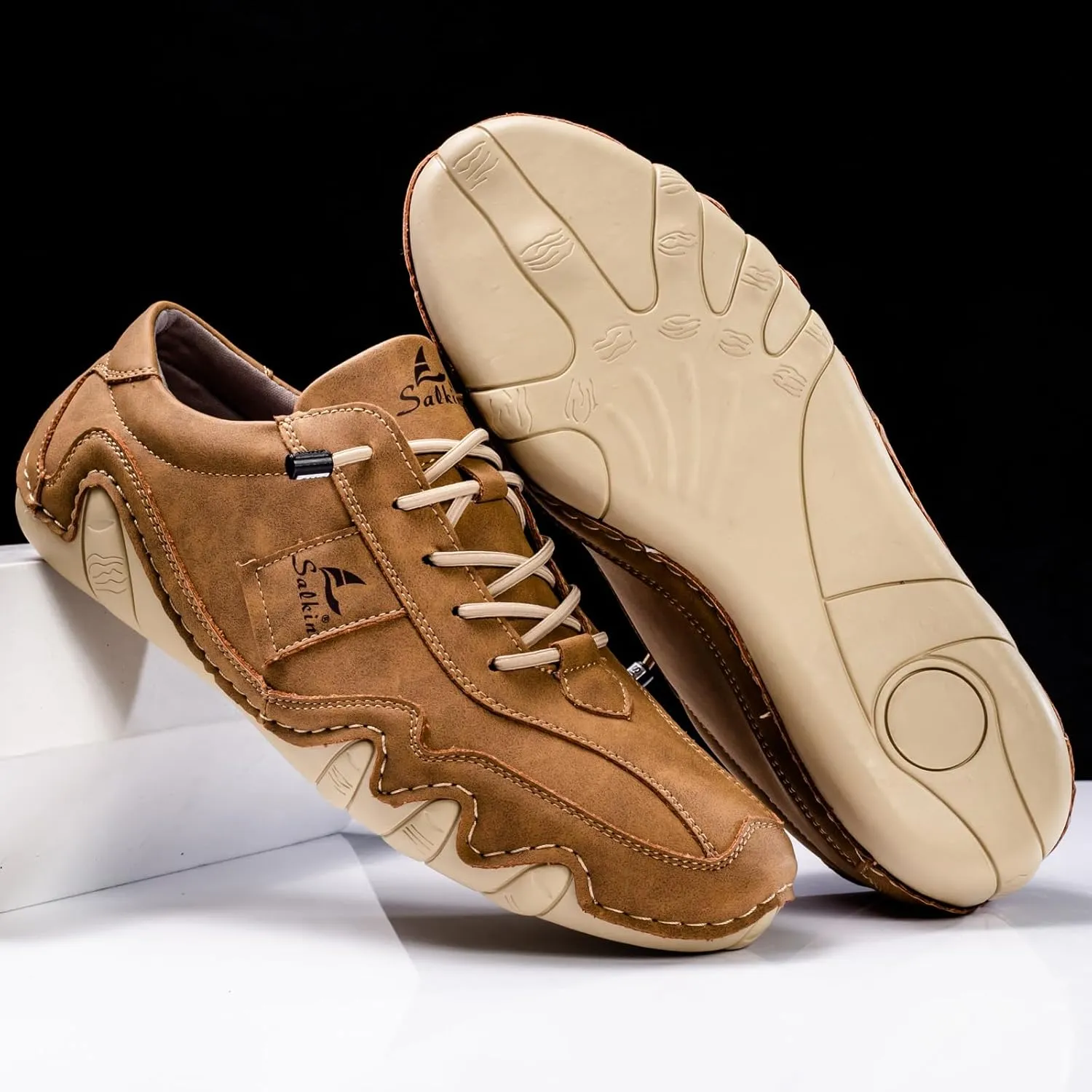 Men's Comfortable Barefoot Walking Shoes Fashion Lightweight Zero Drop Elastic Lace-up Slip-on Casual Driving Shoes