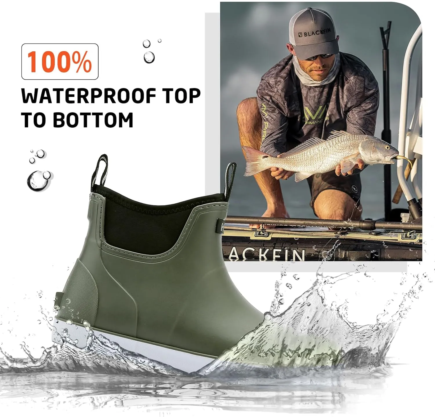 Men's Deck Boots Waterproof Fishing Rain Boots, Anti-Slip Rubber Boots Ankle Booties, High-Performance Footwear Chelsea Boots for Gardening Boating Camping Sailing