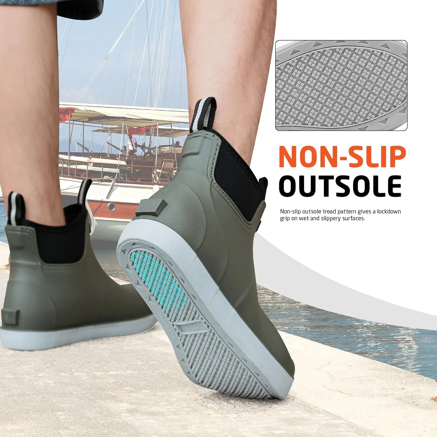 Men's Deck Boots Waterproof Fishing Rain Boots, Anti-Slip Rubber Boots Ankle Booties, High-Performance Footwear Chelsea Boots for Gardening Boating Camping Sailing