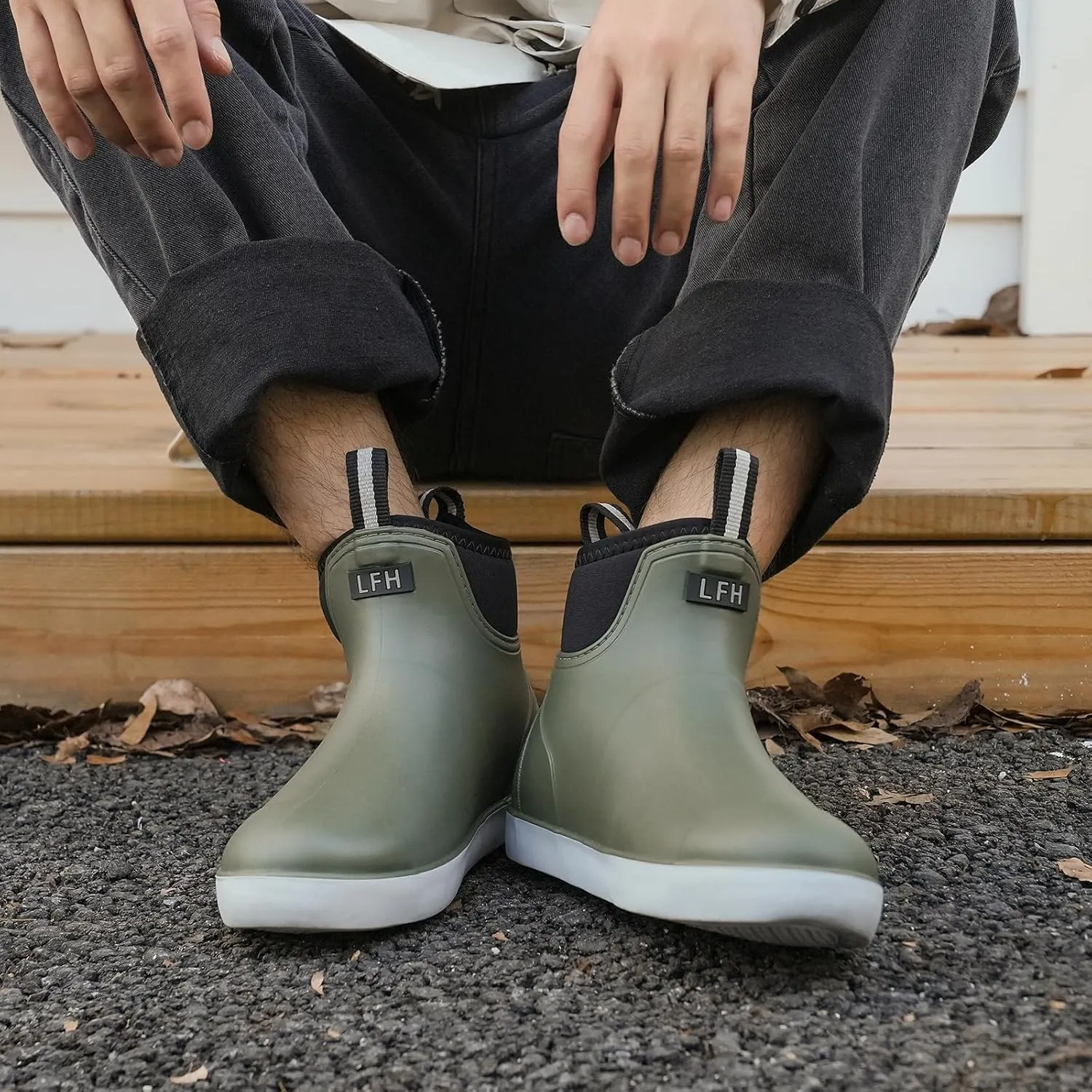 Men's Deck Boots Waterproof Fishing Rain Boots, Anti-Slip Rubber Boots Ankle Booties, High-Performance Footwear Chelsea Boots for Gardening Boating Camping Sailing