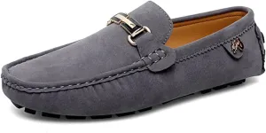 Men's Driving Loafers Black Slip-On with Suede Buckle Detail Moccasins