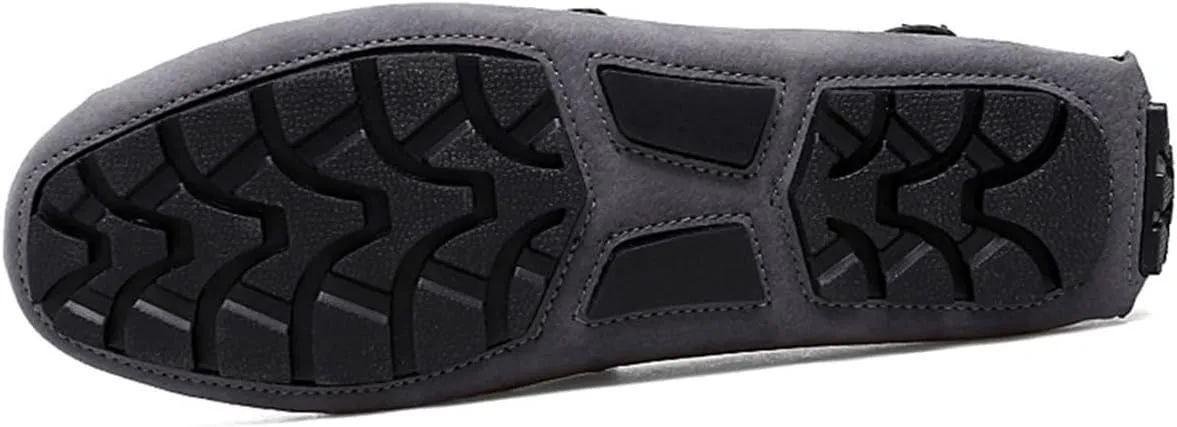 Men's Driving Loafers Black Slip-On with Suede Buckle Detail Moccasins