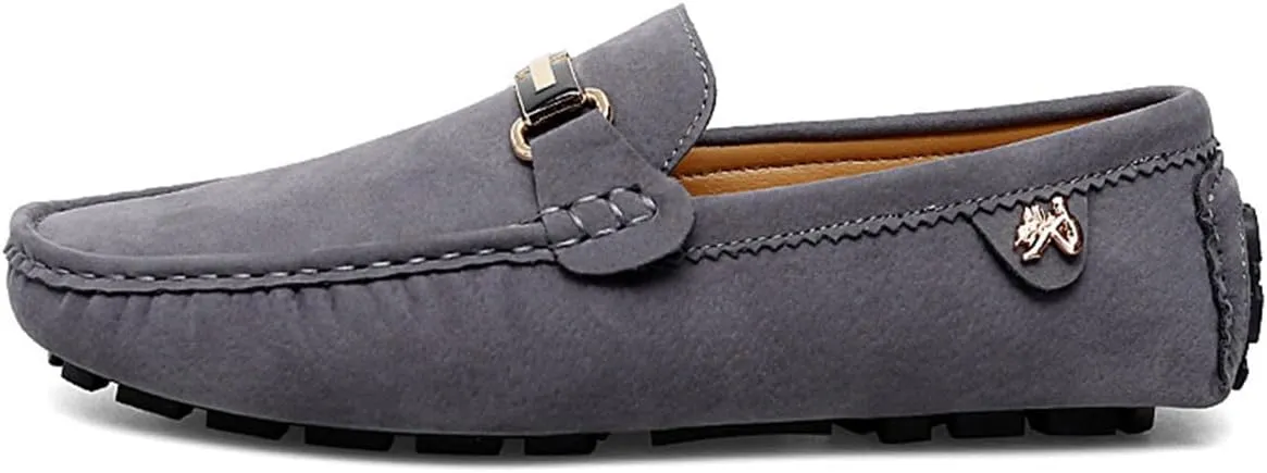 Men's Driving Loafers Black Slip-On with Suede Buckle Detail Moccasins