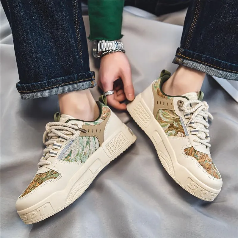 Men's Fashion Streetwear Thick-Soled Skateboarding Sneakers Comfortable Breathable Height Increasing Non-Slip Durable Lace-Up Sneakers for Outdoor Activities Shoes Size 6.5-10