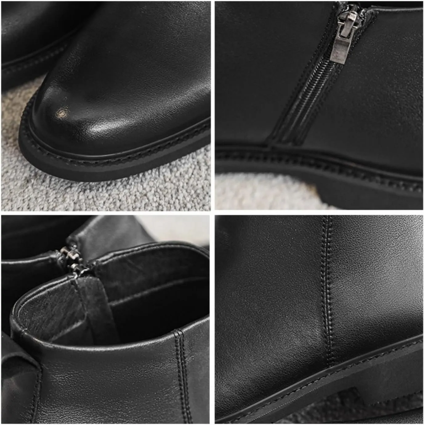 Men's Formal Mid Top Dress Shoes Side Zipper Black Leather Ankle Boots