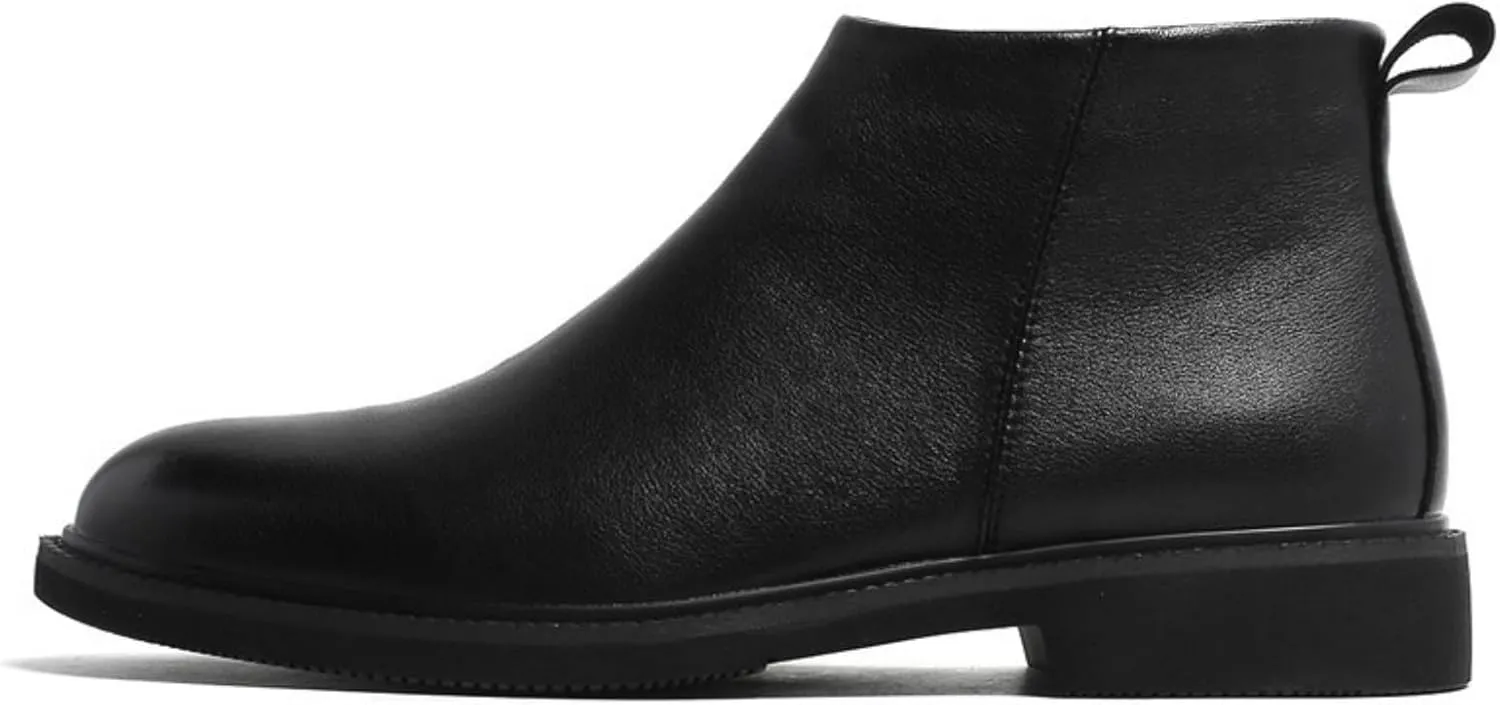 Men's Formal Mid Top Dress Shoes Side Zipper Black Leather Ankle Boots
