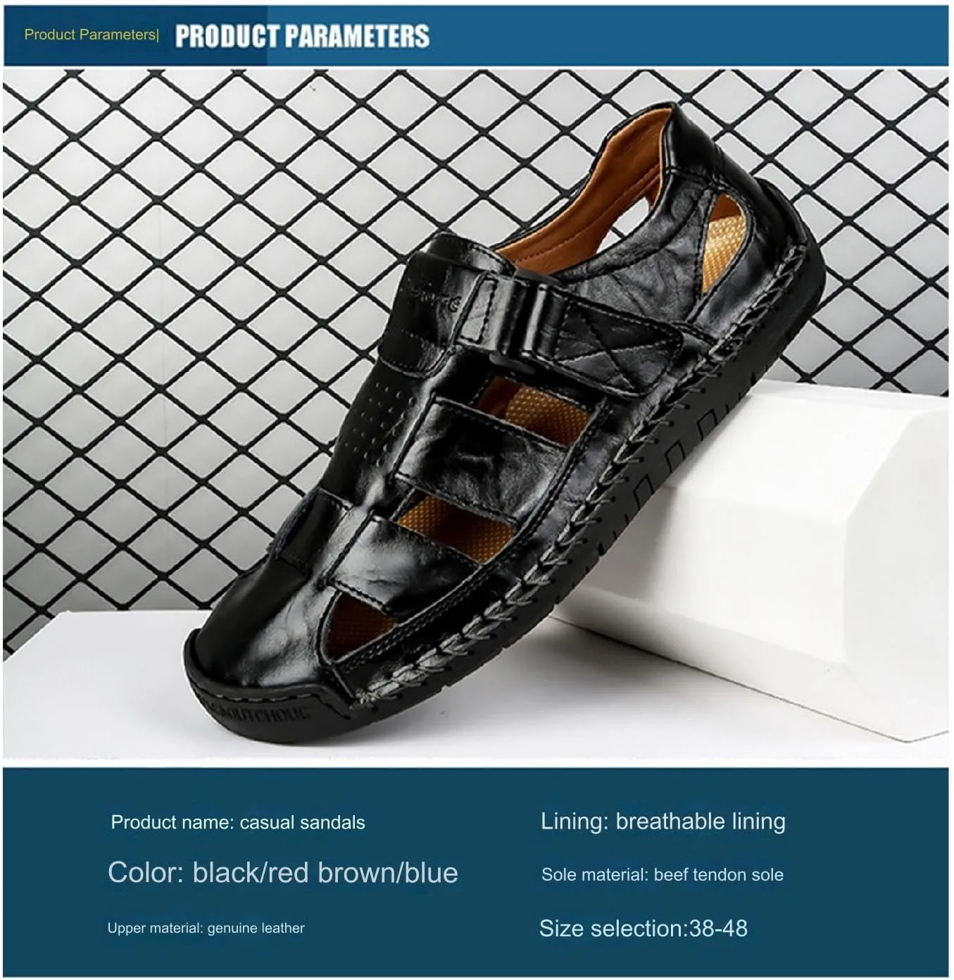Men's Genuine Leather Handmade Hook Loop Fisherman Sandals Comfortable Hollow Non-Slip Walking Flats Slip On Closed Toe Soft Sole Breathable Summer Loafer Sandals