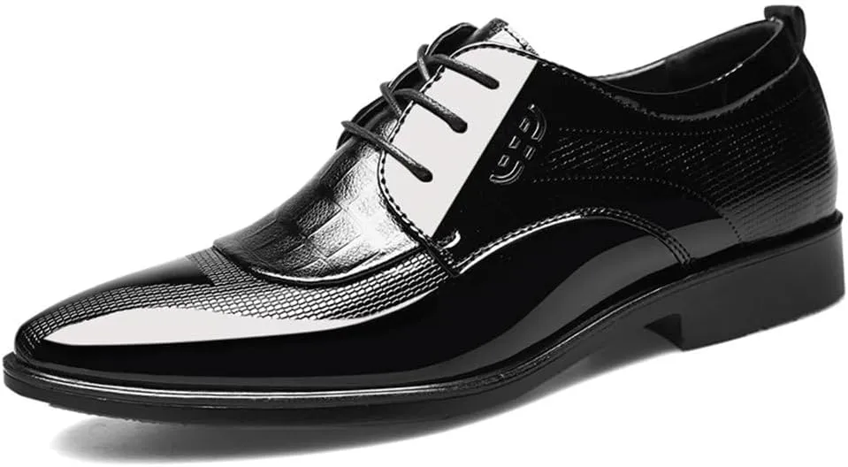 Men's High Gloss Oxford Lace Up Casual Loafers Business Trendy Patent Leather Dress Shoes