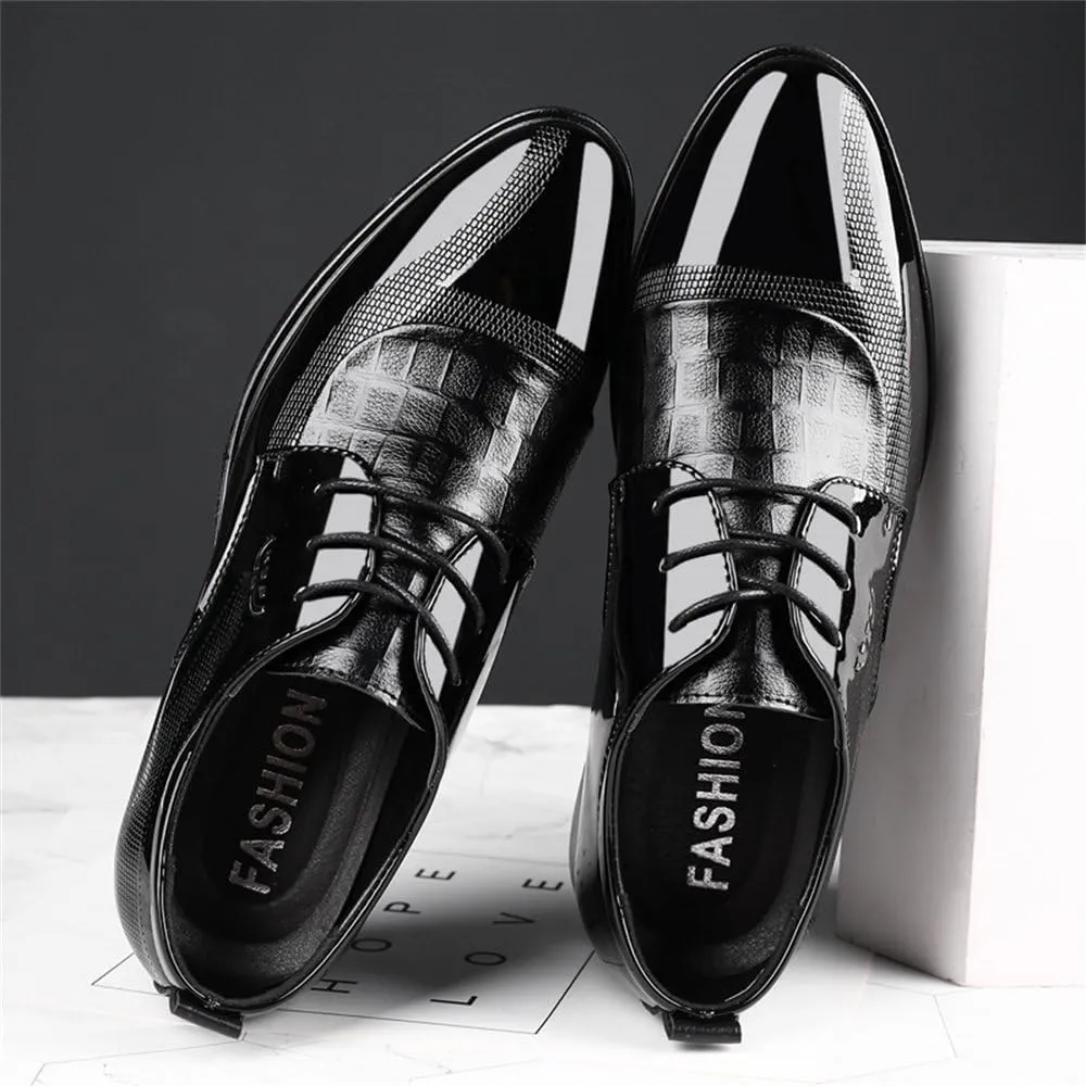 Men's High Gloss Oxford Lace Up Casual Loafers Business Trendy Patent Leather Dress Shoes