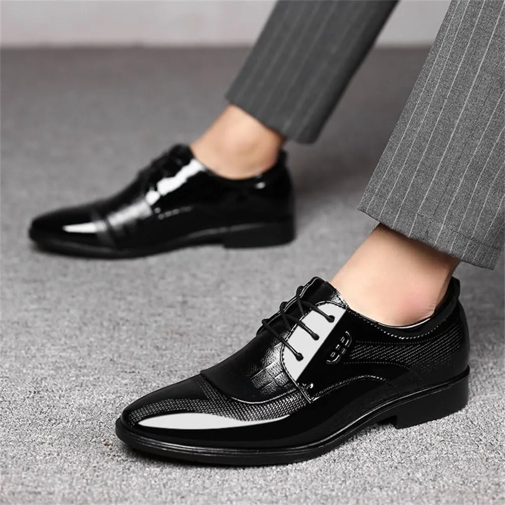 Men's High Gloss Oxford Lace Up Casual Loafers Business Trendy Patent Leather Dress Shoes